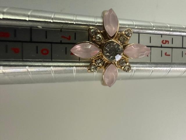 Pink Cat Eye Rhinestone Flower Cocktail Ring Gold Tone Size 6