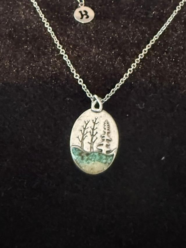 Chadds Ford Jewelry Green Tree Landscape Pendant Necklace 22” Signed