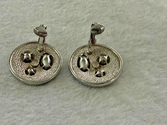 Vintage Sarah Coventry Abstract Face Rhinestone Clip On Earrings Silver Tone