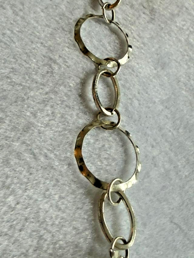 Silver Tone Hammered Open Circle Oval Link Statement Necklace 20"