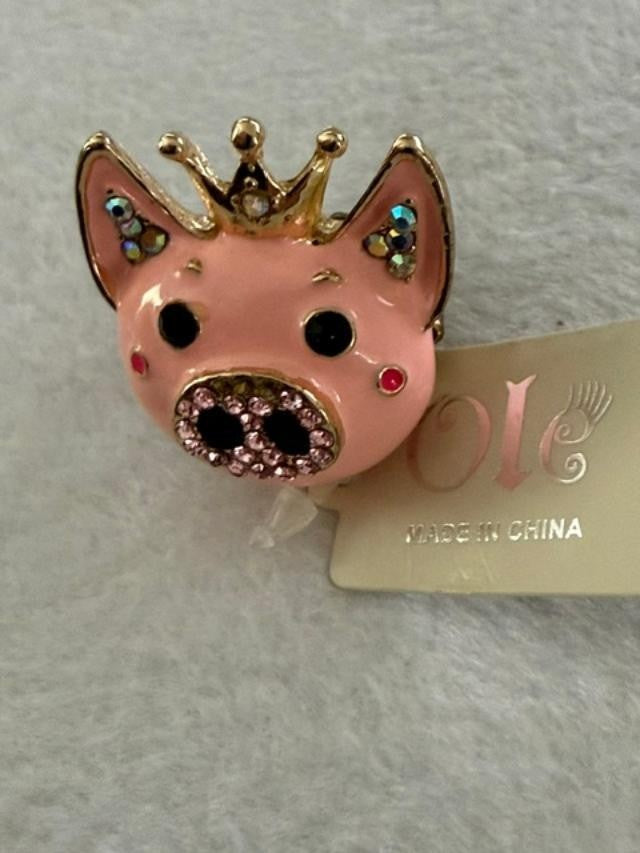 LC Pink Pig Princess Crown Rhinestone Stretch Ring New With Tag
