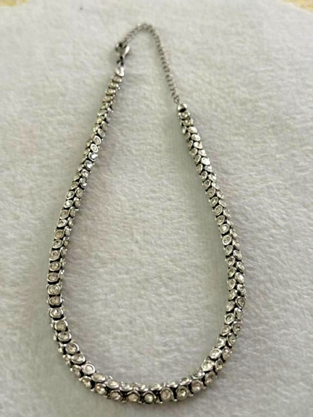 Silver Tone Clear Rhinestone Tennis Choker Necklace 13-16" Adjustable