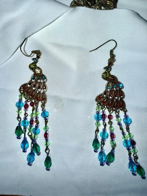 peacock rhinestone and crystal earrings
