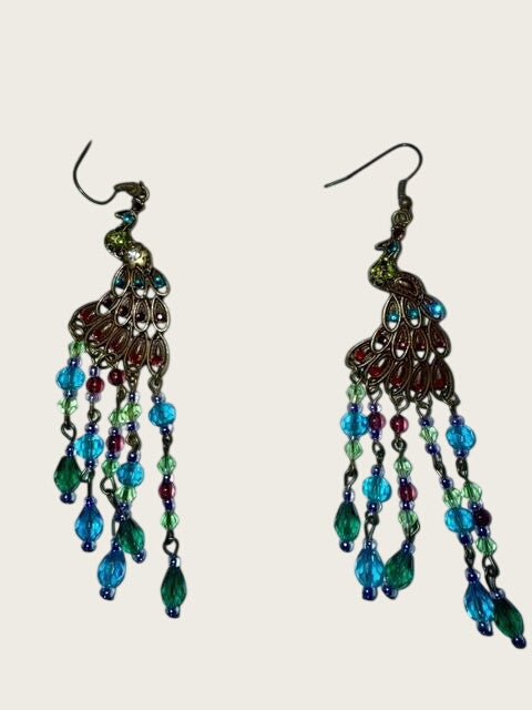 peacock rhinestone and crystal earrings