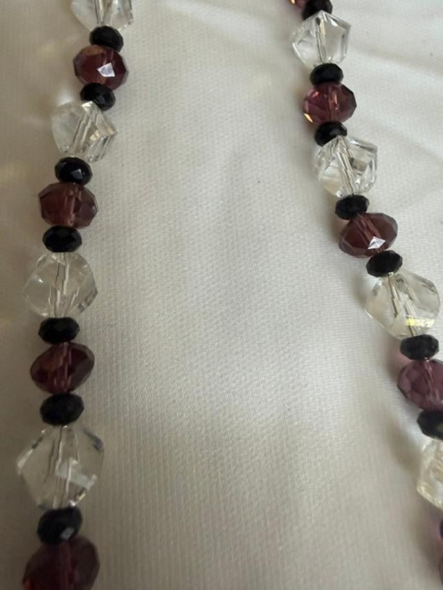 Vintage Faceted Purple and Clear Glass Necklace.  18"