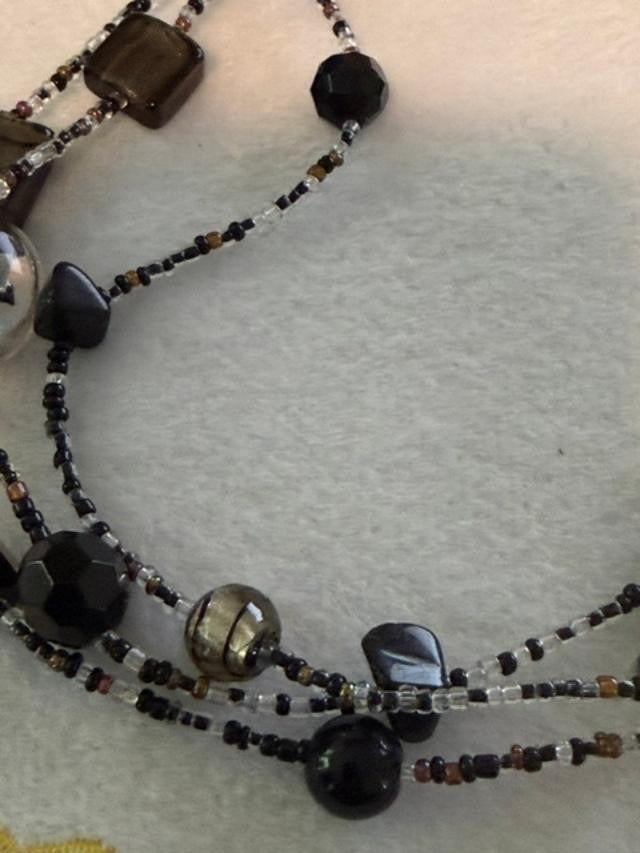 Vintage Tiara Misu Multi Strand Black Gray Glass Bead Statement Necklace