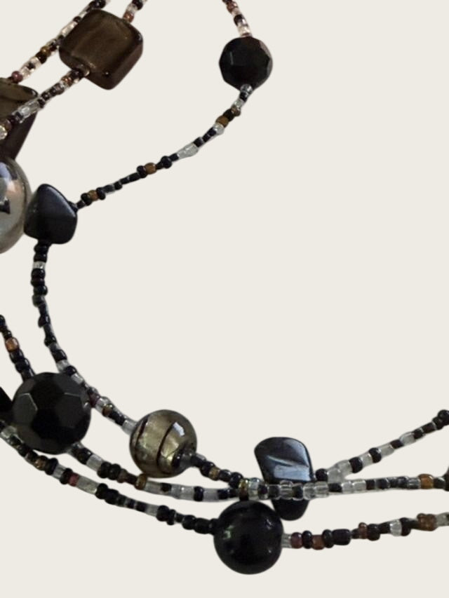 Vintage Tiara Misu Multi Strand Black Gray Glass Bead Statement Necklace