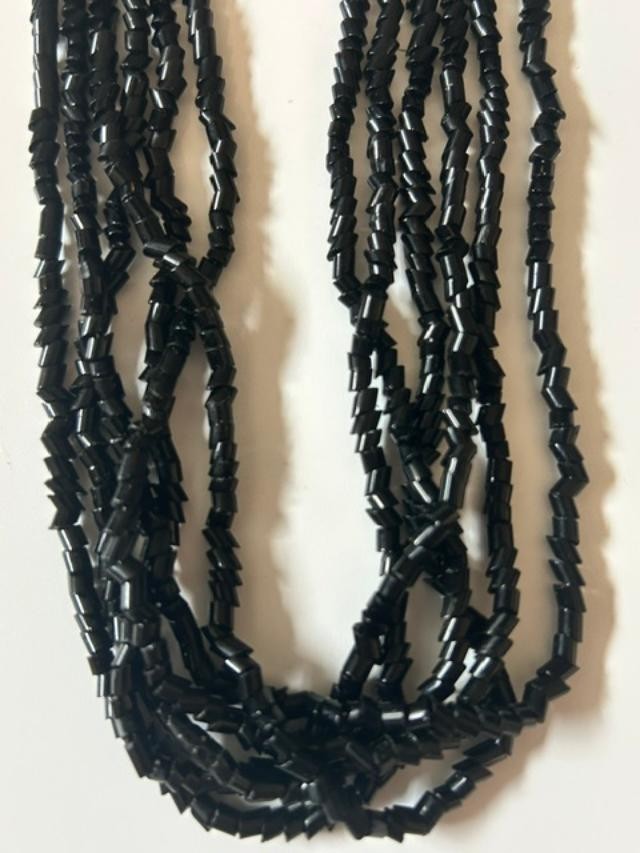 Vintage Black Multi Strand Glass Seed Bead Necklace Silver Tone Clasp  27 inch