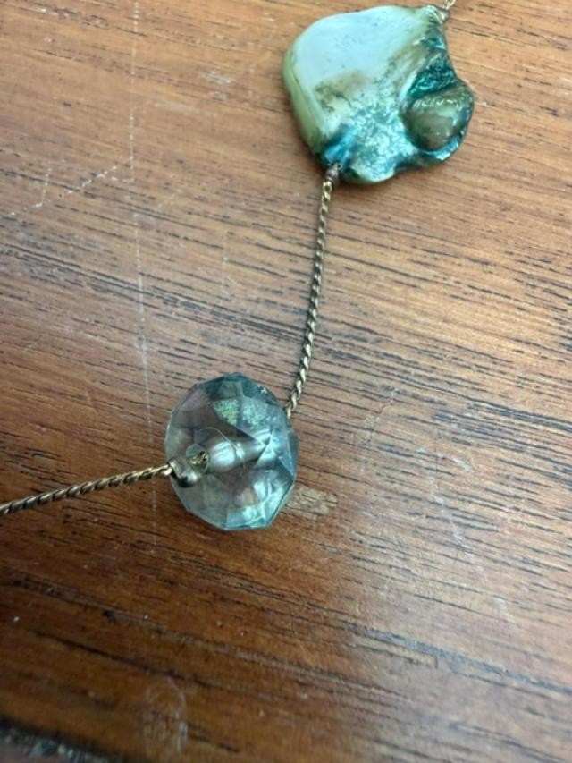 Black Lip Mother of Pearl Shell Glass Bead Long Station Necklace Boho