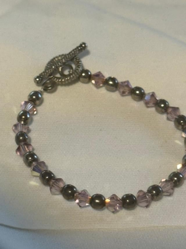 Purple $ Clear Crystal Bead Toggle Clasp Bracelet