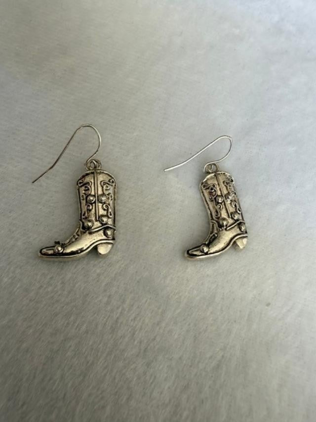 Fancy Western Cowboy Boots Silver Tone Earrings