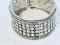 Silver Tone Clear Rhinestone Mosaic Hinged Cuff Bracelet 1.25 approx. inch Wide