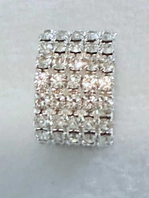 Clear Rhinestone 6 Row Silver Tone Stretch Ring Wide Statement Cocktail Ring
