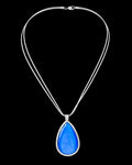 Blue Cat’s Eye Glass Teardrop Pendant Double Snake Chain Necklace 19"