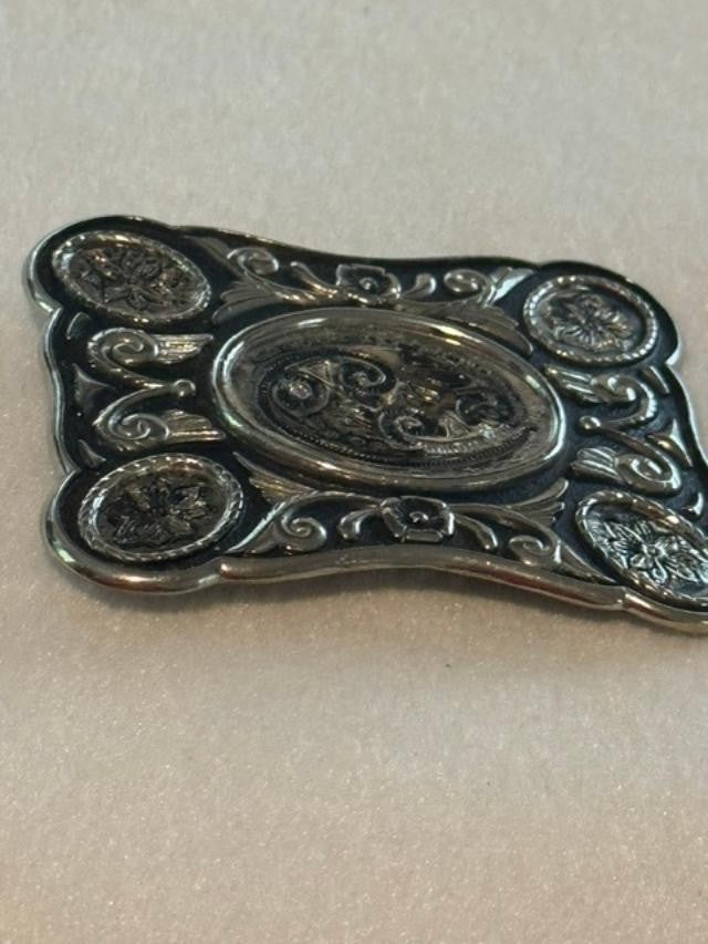 Silver Tone Floral Western Belt Buckle Vintage Style 3.25x2.5