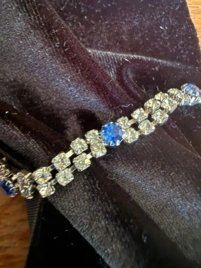 Rhinestone Bracelet with Blue and Clear Stones
