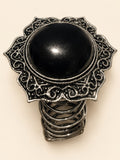 Vintage Silver Tone Black Cabochon Wide Cage Cuff Bracelet Openwork Statement