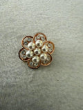 New Never Worn Faux Pearl Rhinestone Flower Brooch Rose Gold Tone Pin 1 Inch
