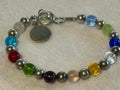 Vtg 90s Sterling Silver Round Bead Glass Bead Bracelet Toggle Clasp 7.5”
