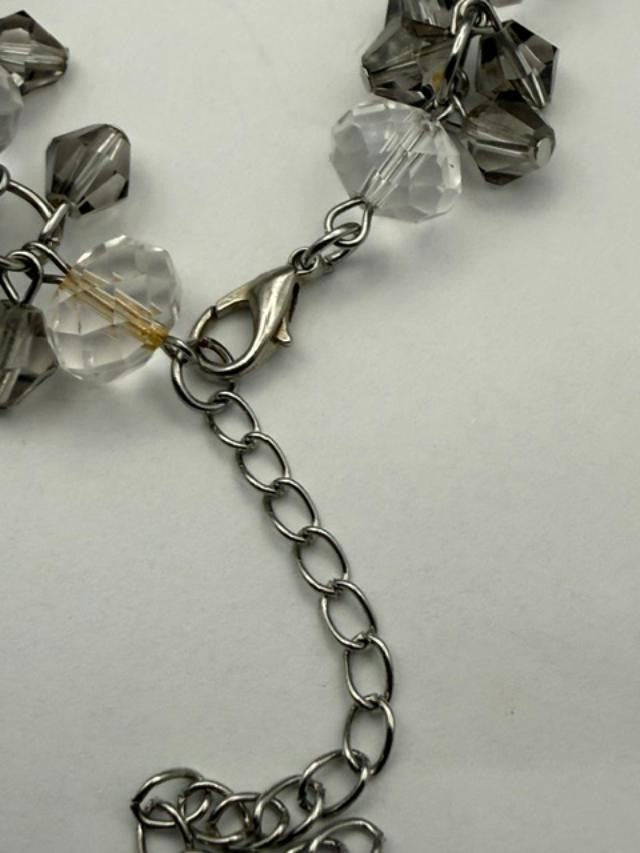 moky Gray Clear Faceted Bead Cluster Bracelet Silver Tone Costume