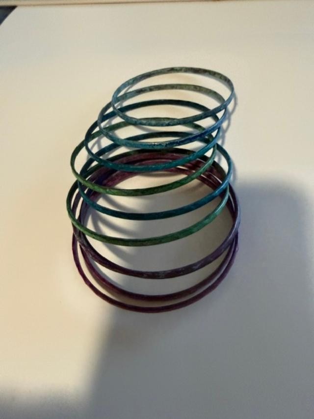 Set of 10 Multicolor Distressed Metal Bangle Bracelets Boho Stackable