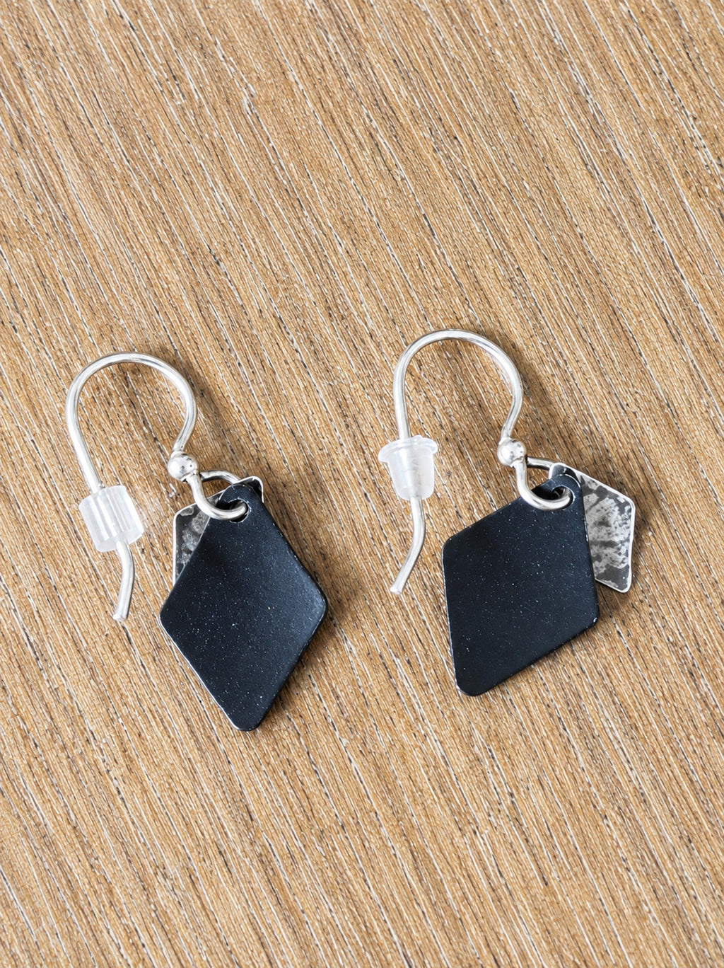 Black & Silver-Tone Geometric Diamond Dangle Earrings Fishhook