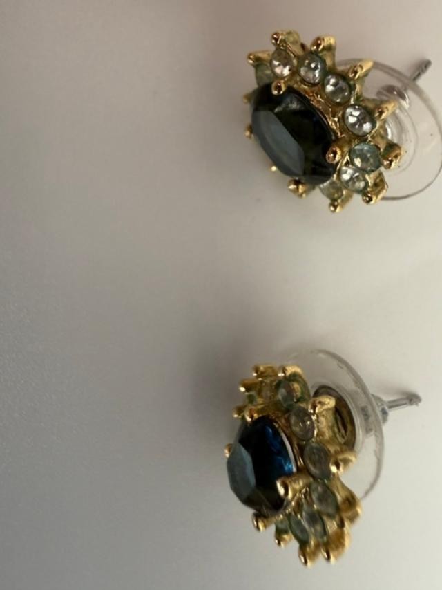 Earrings Glass Blue simulated  Sapphire and Rhinestone Post Stud
