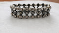 Silver Tone Multi Row Stretch Bracelet Clear Rhinestones Beaded Cuff 3/4" Wide