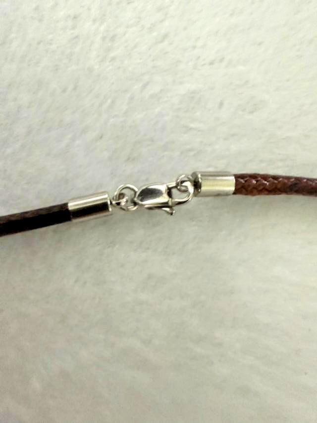 Artisan Art Glass Pendant Necklace 18" Brown Leather Cord Silver Tone Gold glass
