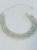 Silver Tone Multi Row Clear Rhinestone Statement Bracelet 9.5 Inch