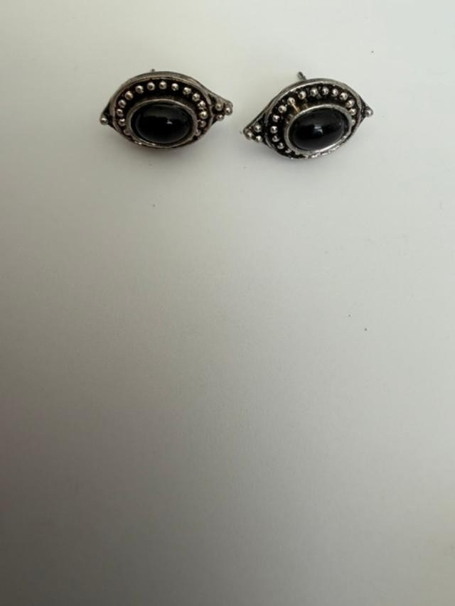 Vintage Set of Black and Silver pierced Earrings Costume Jewelry