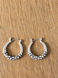 Silver Tone Textured Double Circle Fishhook Dangle Earrings Unmarked
