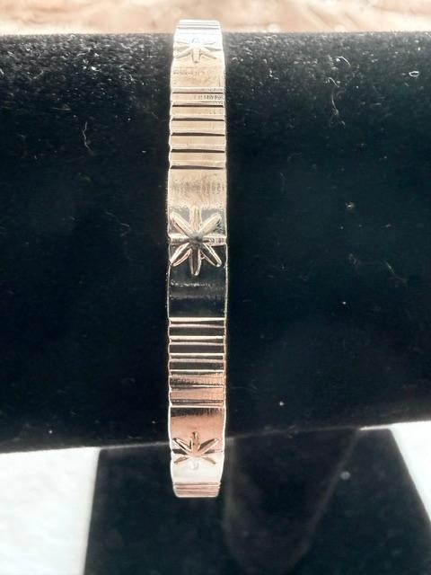 Silver Tone Engraved Starburst Cuff Bracelet Minimalist Open Bangle