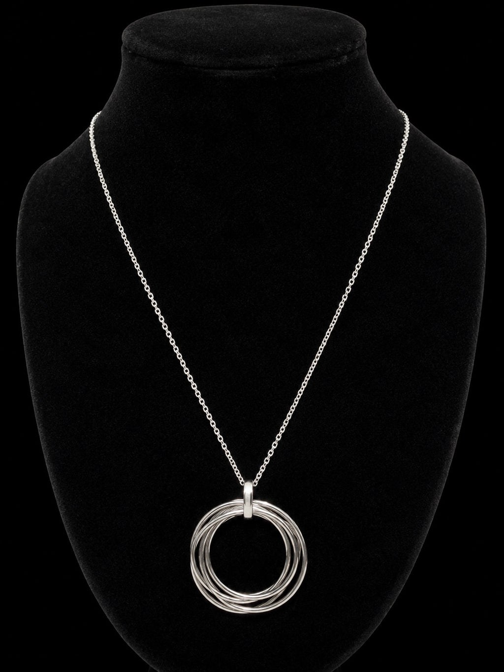 Silver Tone Concentric Open Circle Pendant Necklace Costume Jewelry