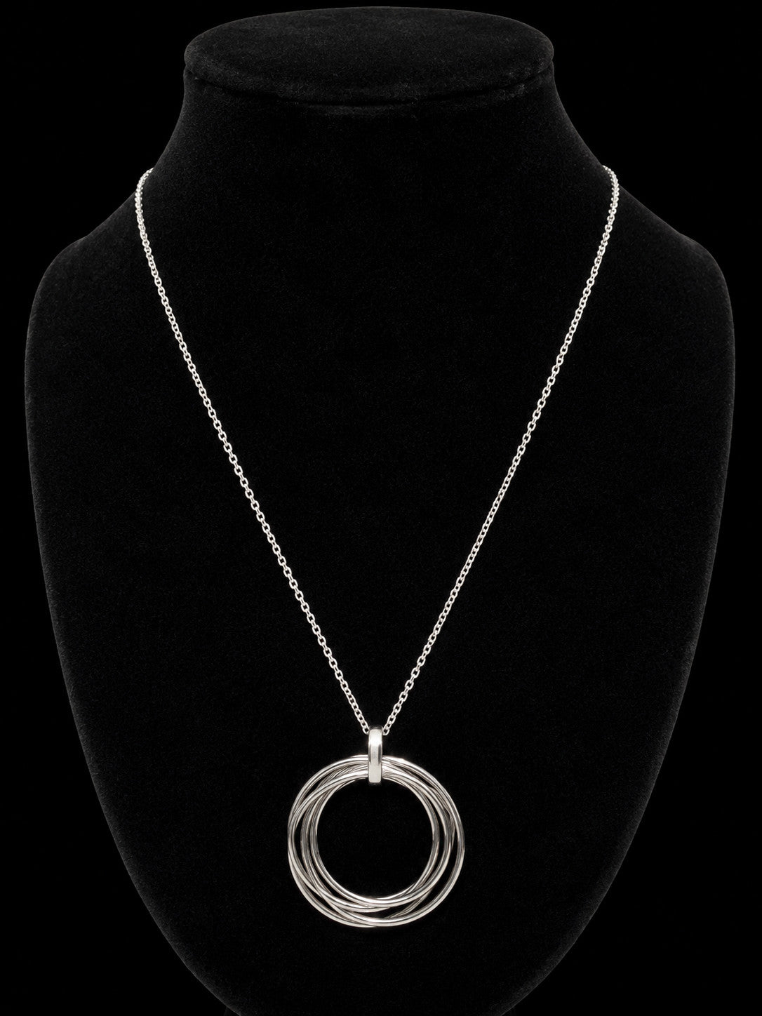 Silver Tone Concentric Open Circle Pendant Necklace Costume Jewelry