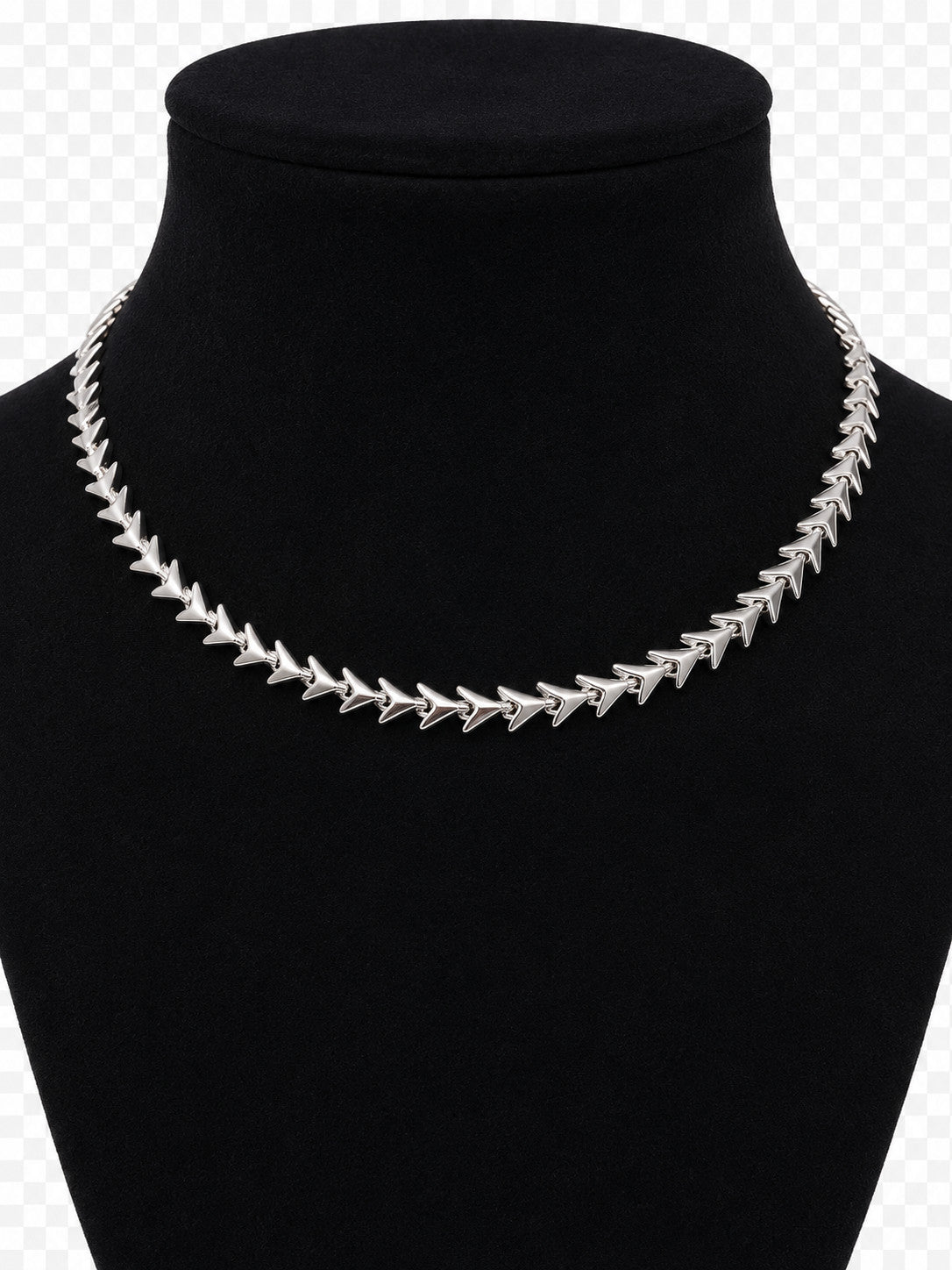 Vintage Monet Silver Tone Chevron Arrow Link Choker Necklace Signed