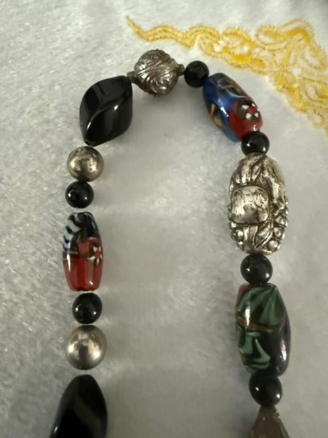 34" Artisan Lampwork Glass Bead Necklace Boho Multicolor Statement