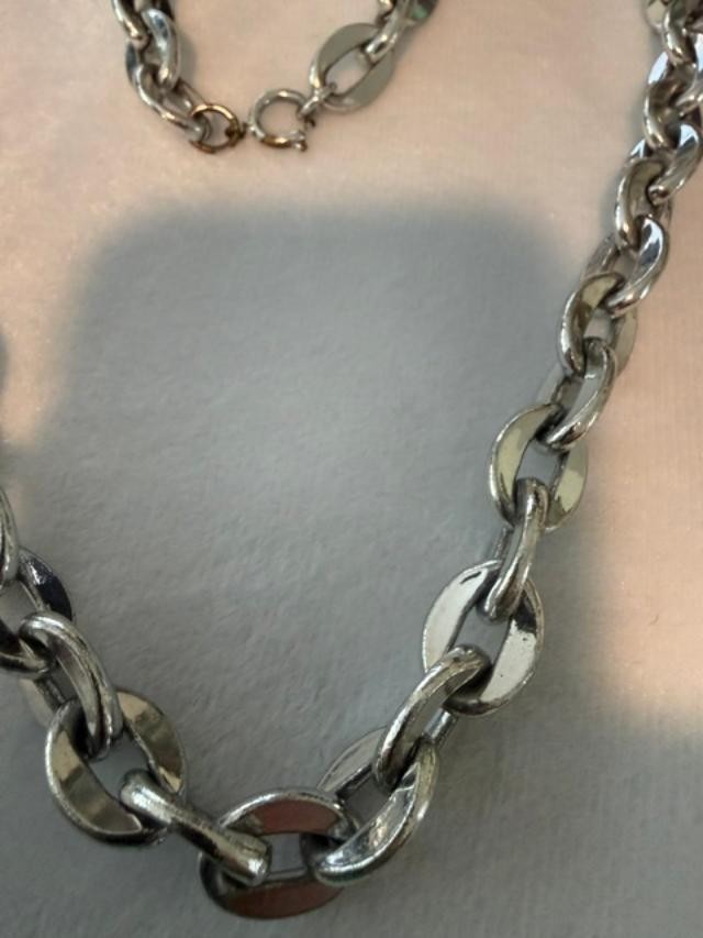 Chunky Silver Tone Oval Link Chain Statement Necklace 30” Unmarked