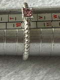 Silver Tone Pink Faceted Stone Solitaire Rope Band Ring Size 10