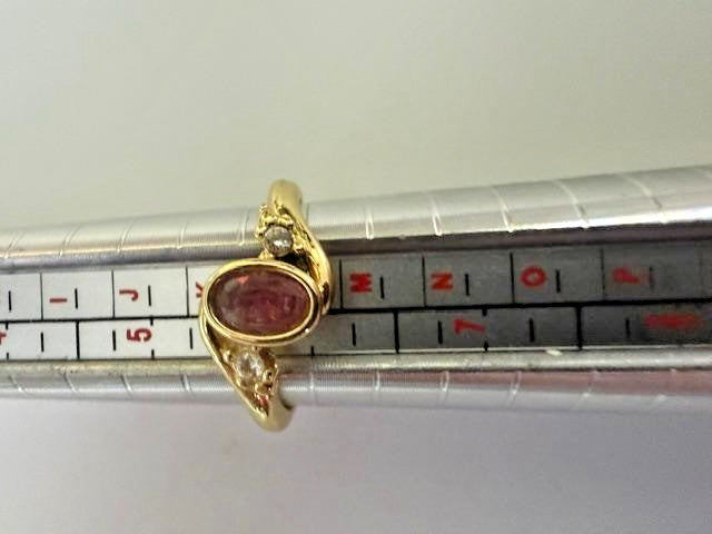 Pink Marbled Oval Cabochon Rhinestone Swirl Adjustable Ring Gold Tone Sz 6