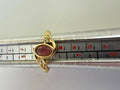 Pink Marbled Oval Cabochon Rhinestone Swirl Adjustable Ring Gold Tone Sz 6