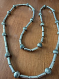 Vintage Silver Tone Ribbed Bead Tube Necklace Southwestern Style 35"