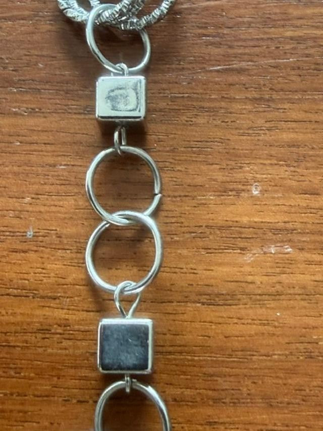 Silver Tone Textured Interlocking Circle Link Necklace 32" + 3" Extender