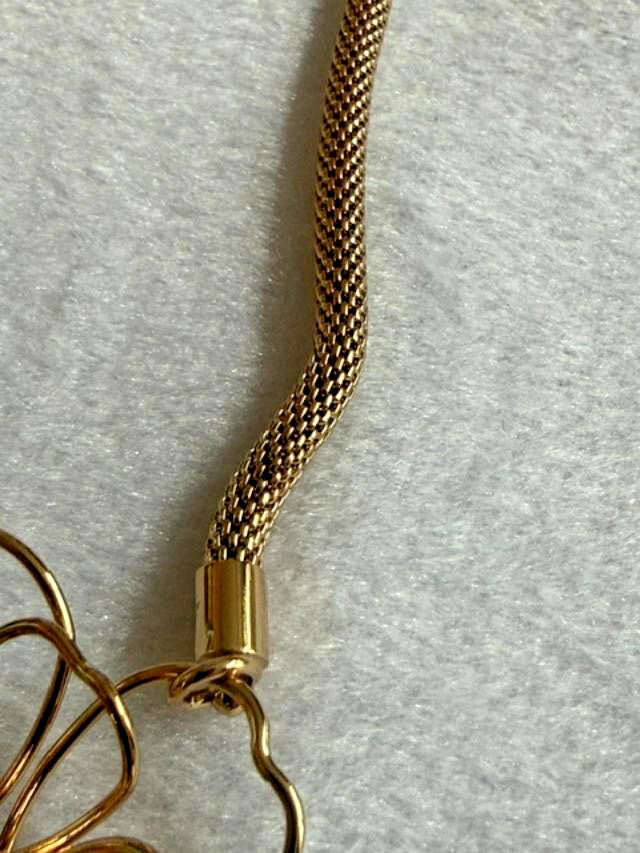Avon SHB Gold Tone Rhinestone Wire Flower Mesh Necklace 22"