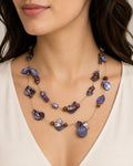 Purple Shell Wood Bead Double Strand Necklace 33 Inch Boho Statement