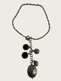 Silver Tone Black Cabochon Filigree Ball Y Drop Toggle Necklace 17in