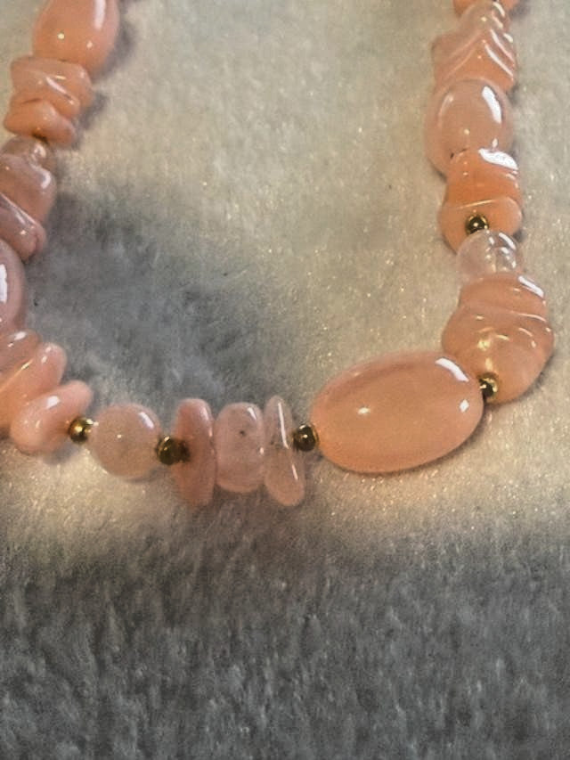 Pink Beaded Necklace With Gold Tone Clasp and Spacers