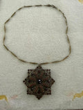 Anne Koplik Designs Filigree Flower Pendant Necklace Red Rhinestone 19"