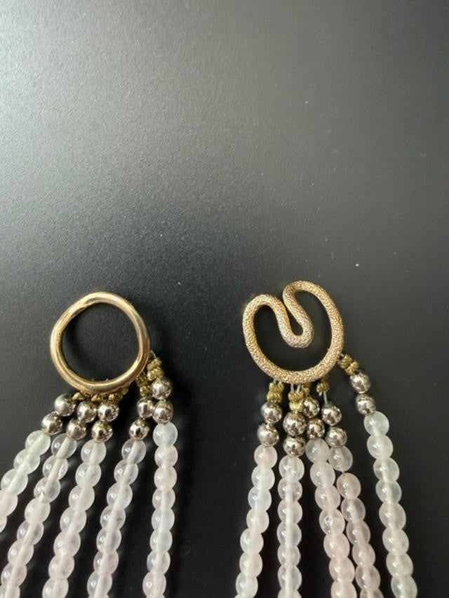 23" Multi Strand Pink Shell Rose Quartz Bead Statement Necklace Gold Tone