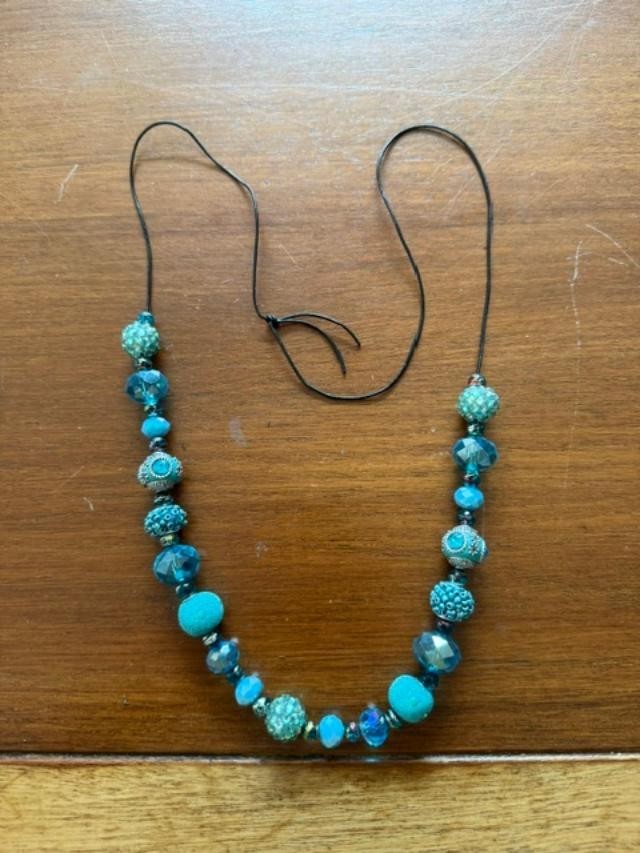 Handmade Turquoise Blue Beaded Statement Necklace Adjustable Boho Artisan OOAK